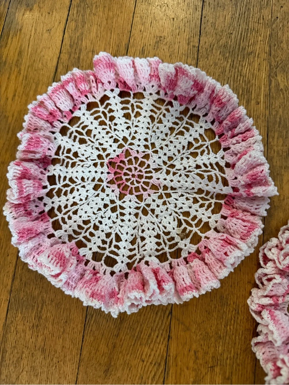 Handmade White and Pink Crochet Doilies - Set of 2